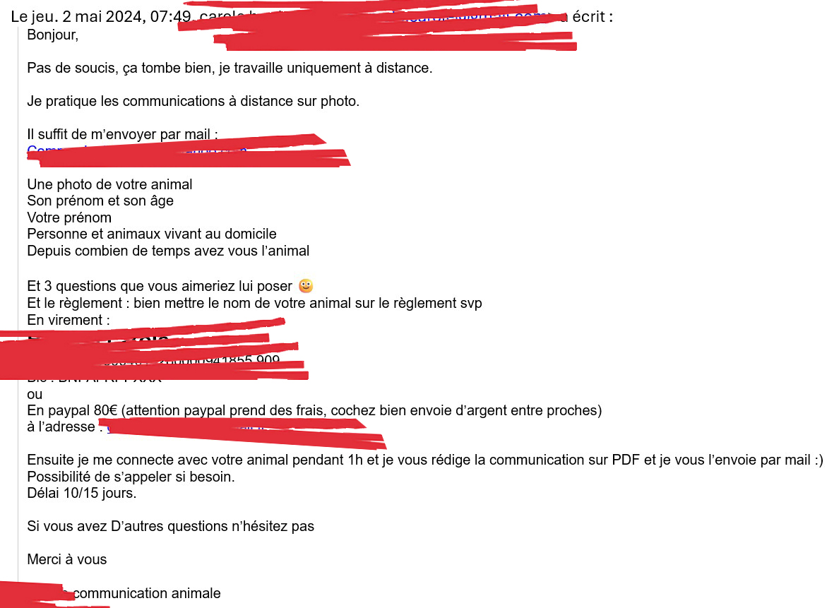 Communication animale à distance - 80€ par animal, sur photo