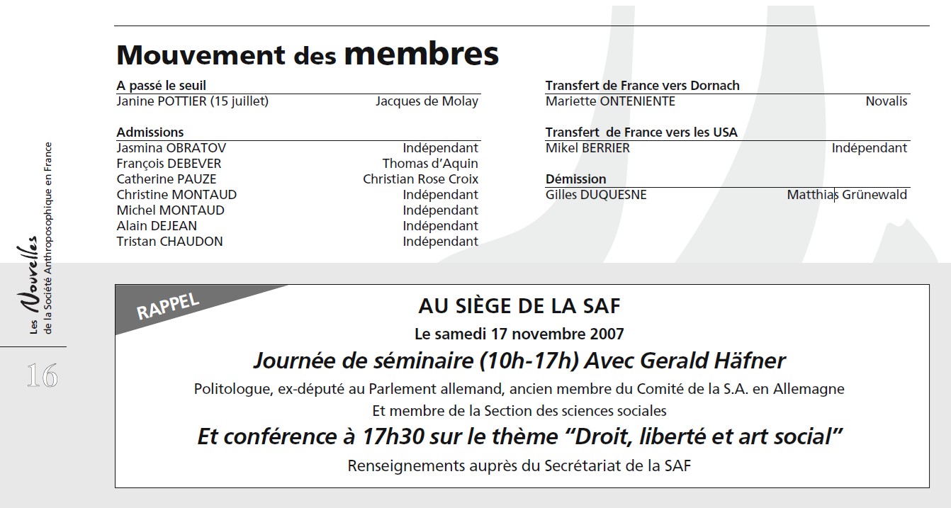 Mouvement des membres - Société Anthroposophique en France - Michel et Christine Montaud